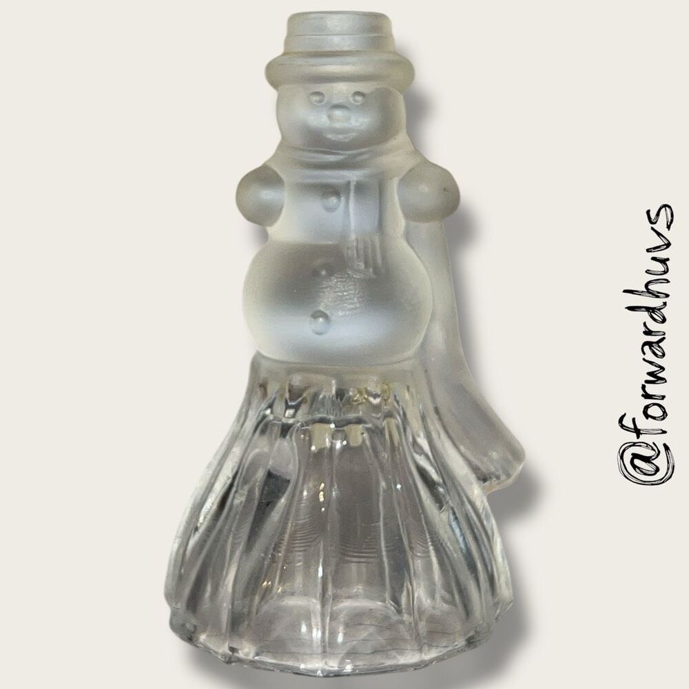 Crystal Clear Frosted Glass Snowman Figurine Taiwan 4.75”